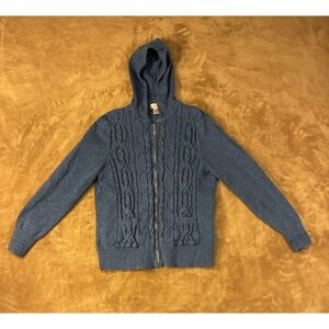 VTG Northern Reflections Blue Cable Knit Full Zip Hoodie Sweater Womens Large